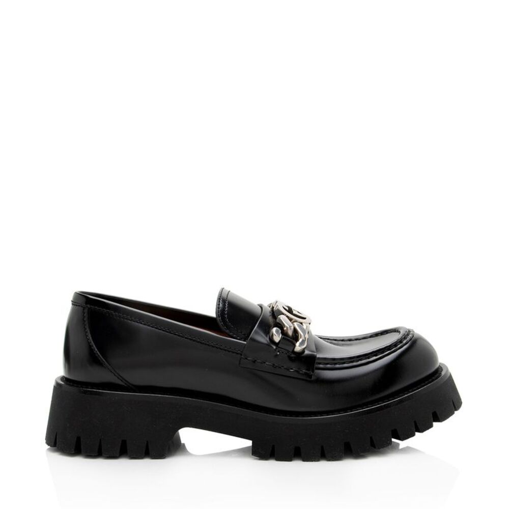 Gucci Shiny Calfskin Interlocking G Chain Loafers - Size 10 / 40